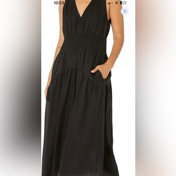 Vince smocked midi dress v neck tiered a-line black fit & flare size 3X NWT